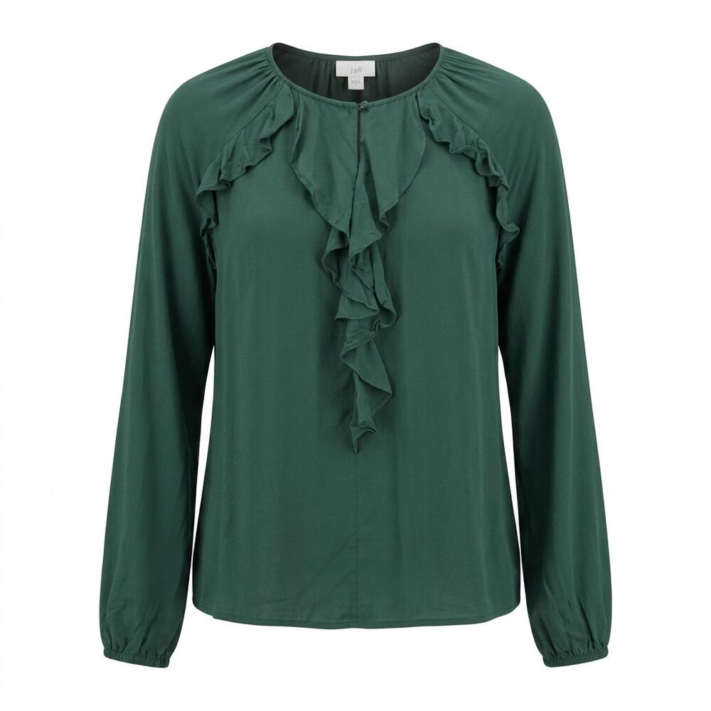 J.Jill Green Ruffle Front Long Sleeve Ecovero Blouse Women Size S